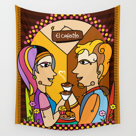 El cafecito Wall Tapestry by NACHOMEN | Society6