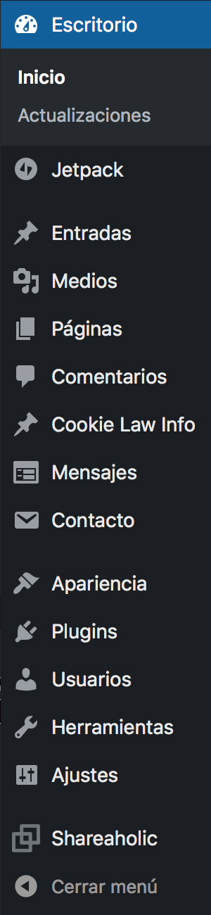menu WordPress gestión
