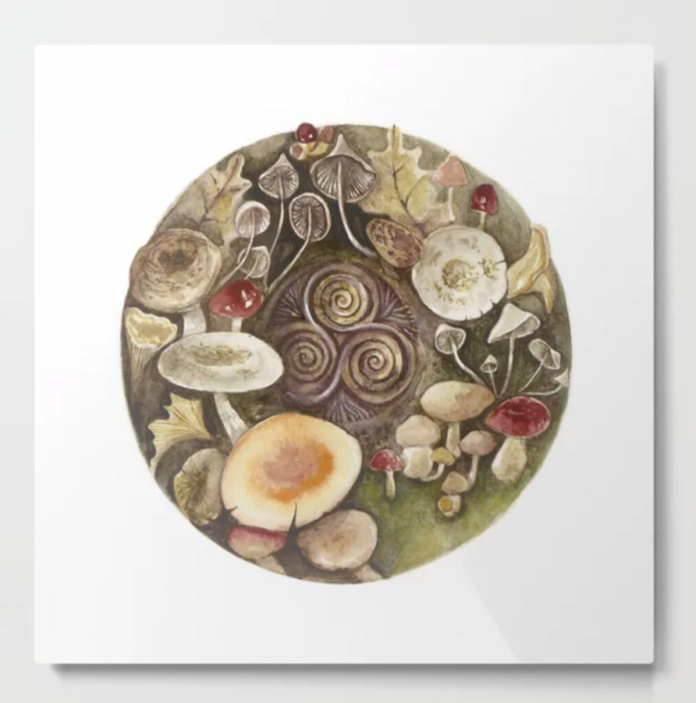 Mushroom circle with a Triskel Metal Print
