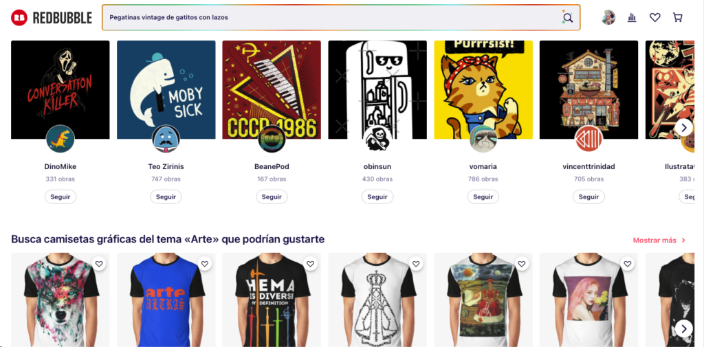 Tienda online de Redbubble para impresión bajo demanda